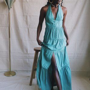 Fall Maxi Dress Sage Green Cotton Linen Formal NEW High Quality Party